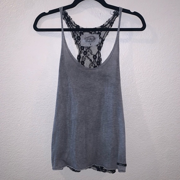 NWOT Tank Top Solid Grey Front, Lace Black Back - Picture 6 of 7